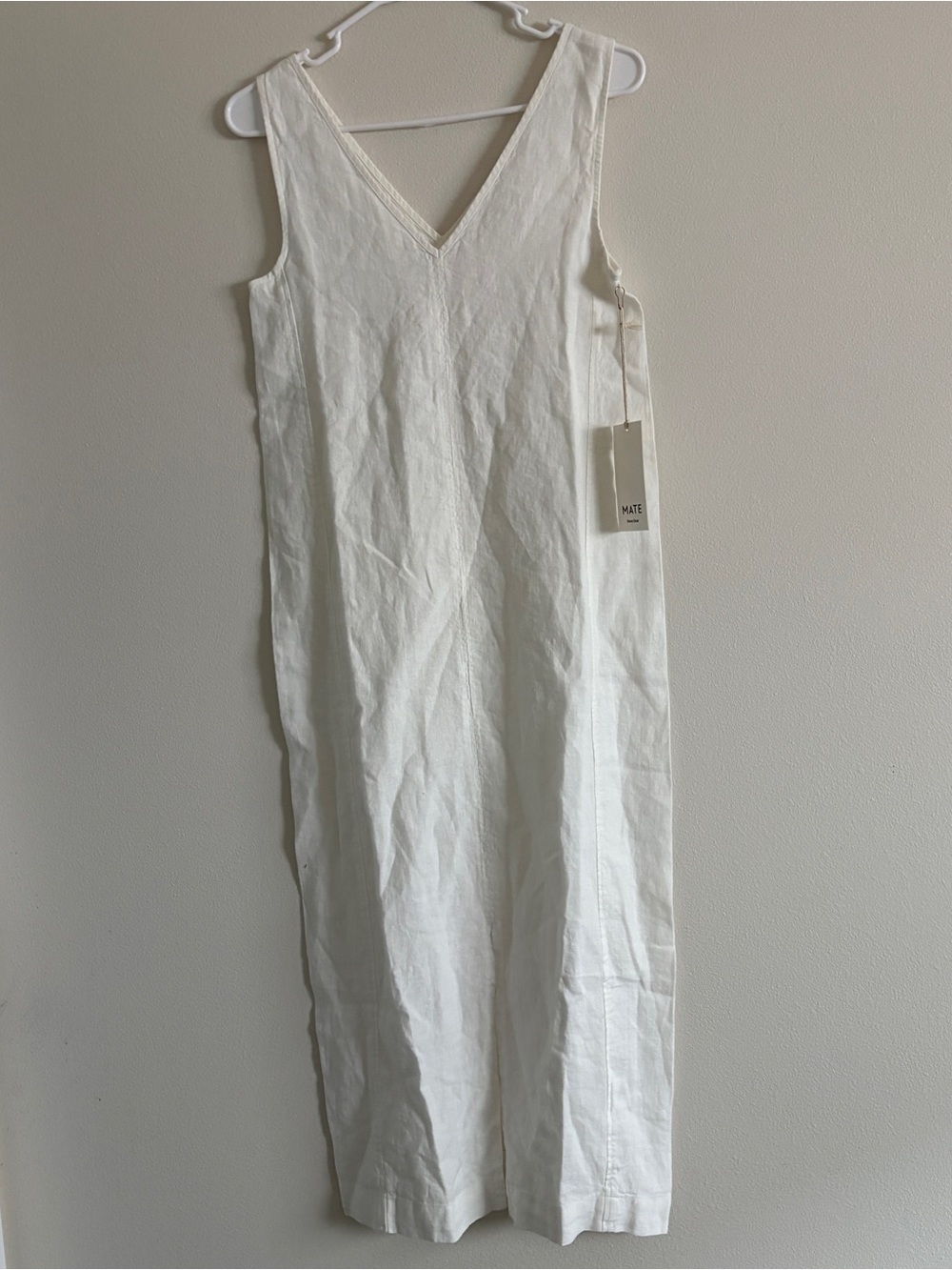 NWT MATE the Label Sleeveless V-Neck White Cream XS Linen Midi Dress - Picture 4 of 9